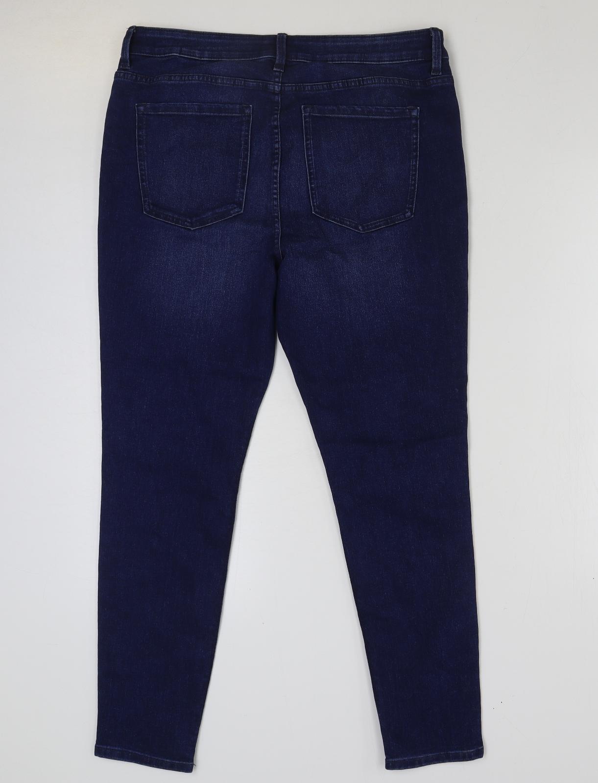 Marks and Spencer Womens Blue Cotton Skinny Jeans Size 16 L28 in Regular Button