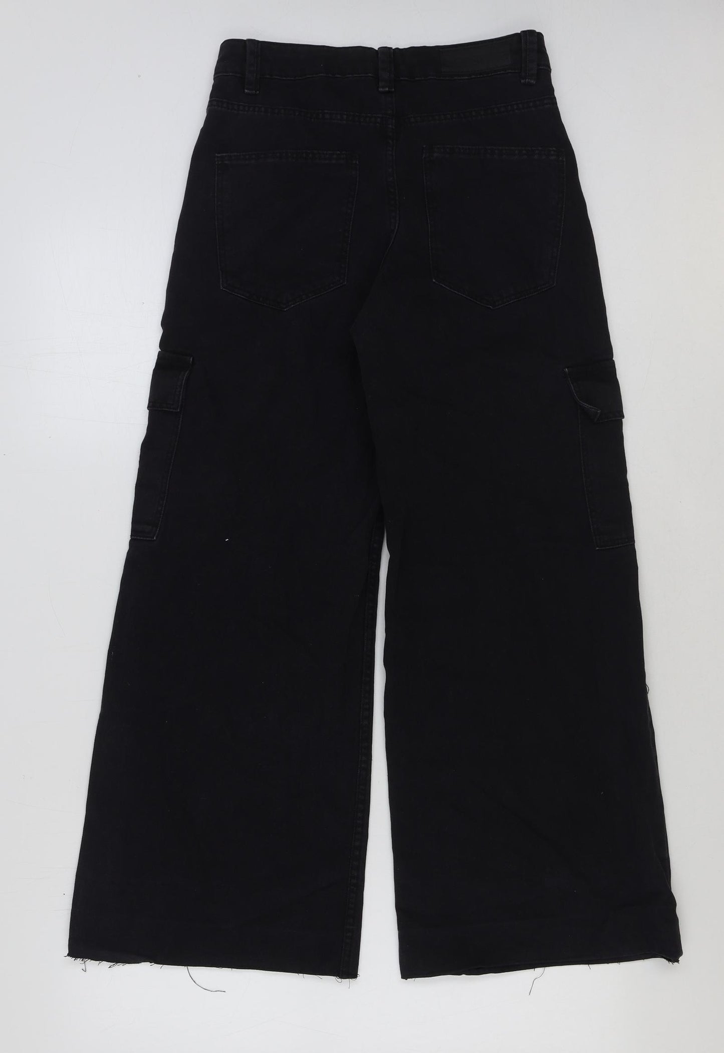 Bershka Womens Black Cotton Cargo Trousers Size 6 L28 in Regular Button