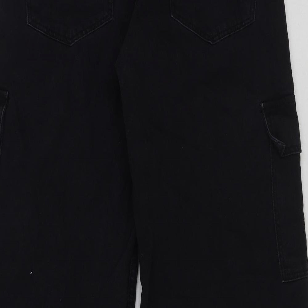 Bershka Womens Black Cotton Cargo Trousers Size 6 L28 in Regular Button