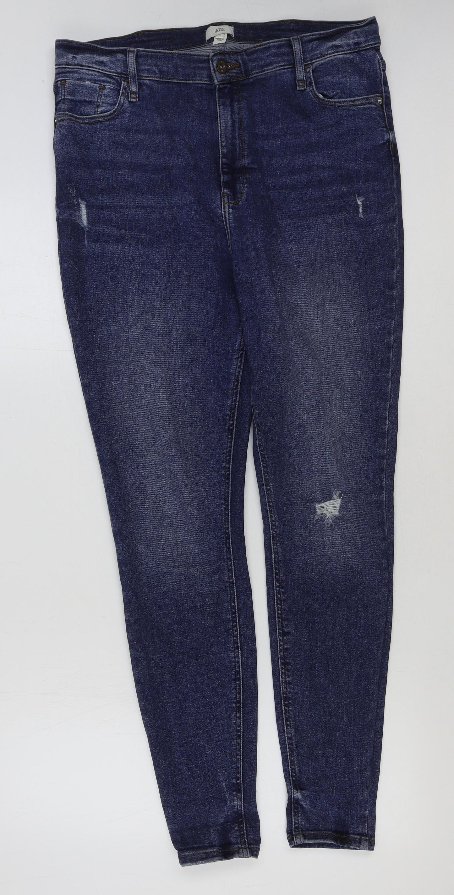River Island Womens Blue Cotton Skinny Jeans Size 18 L30 in Regular Button