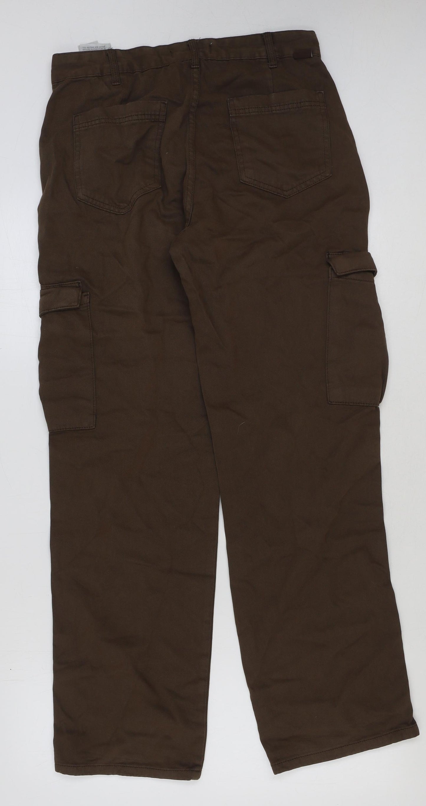 Pull&Bear Womens Brown Cotton Cargo Trousers Size 12 L32 in Regular Button