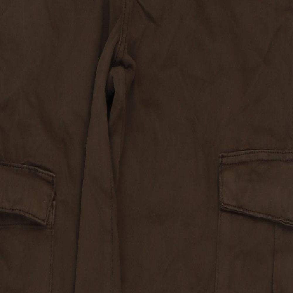 Pull&Bear Womens Brown Cotton Cargo Trousers Size 12 L32 in Regular Button