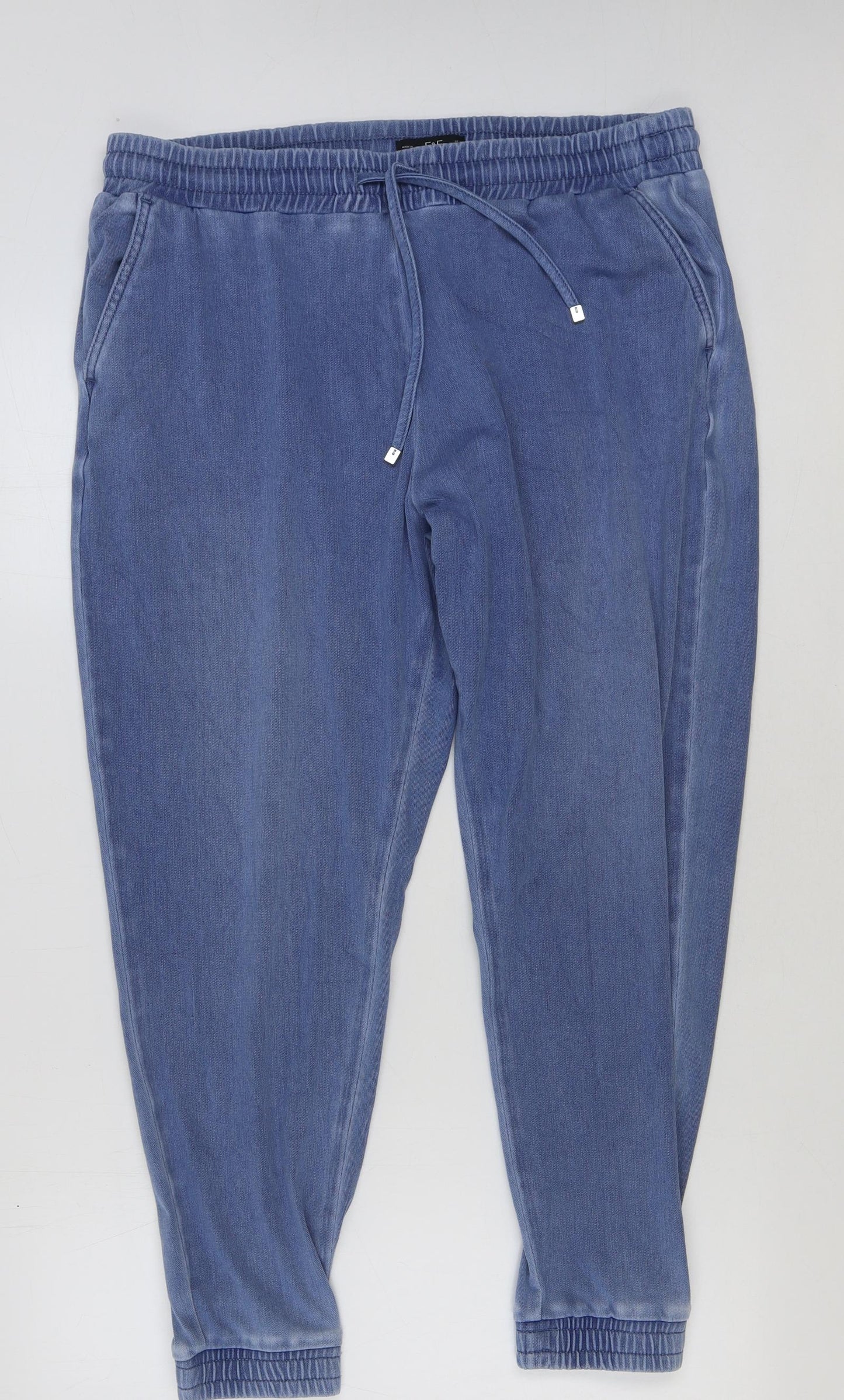 F&F Womens Blue Cotton Tapered Jeans Size 16 L28 in Regular Tie