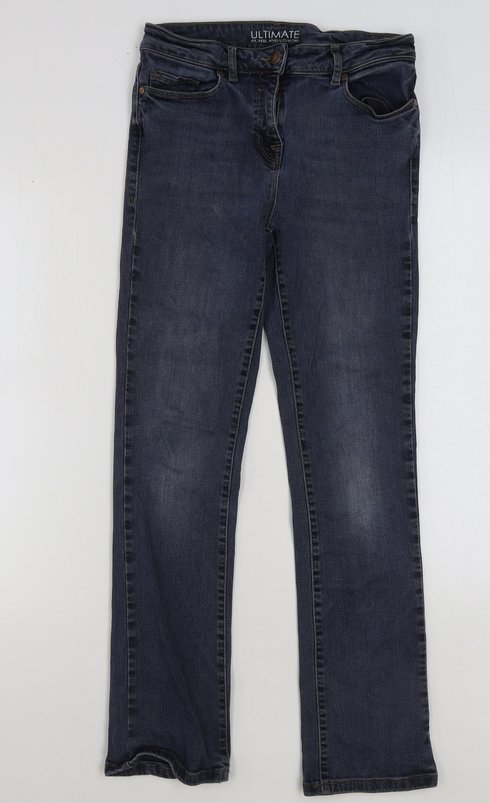 NEXT Womens Blue Cotton Straight Jeans Size 12 L30 in Regular Button