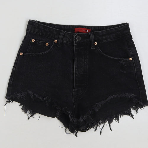Signature Womens Black Cotton Hot Pants Shorts Size S Regular Button - Distressed