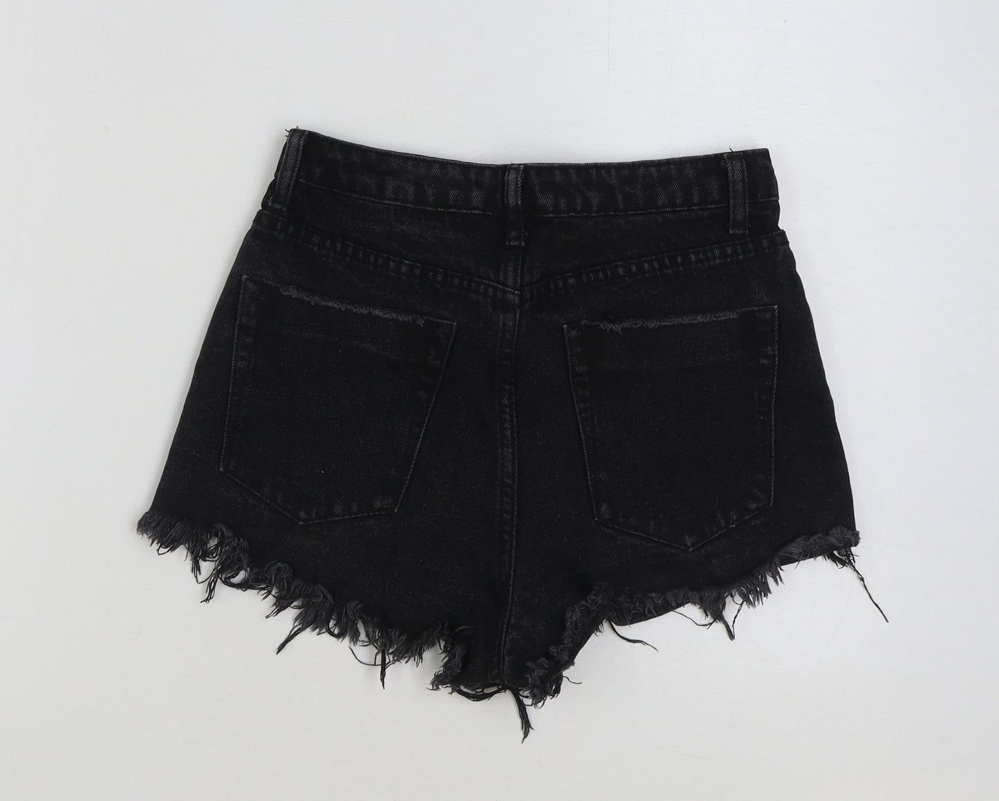 Signature Womens Black Cotton Hot Pants Shorts Size S Regular Button - Distressed