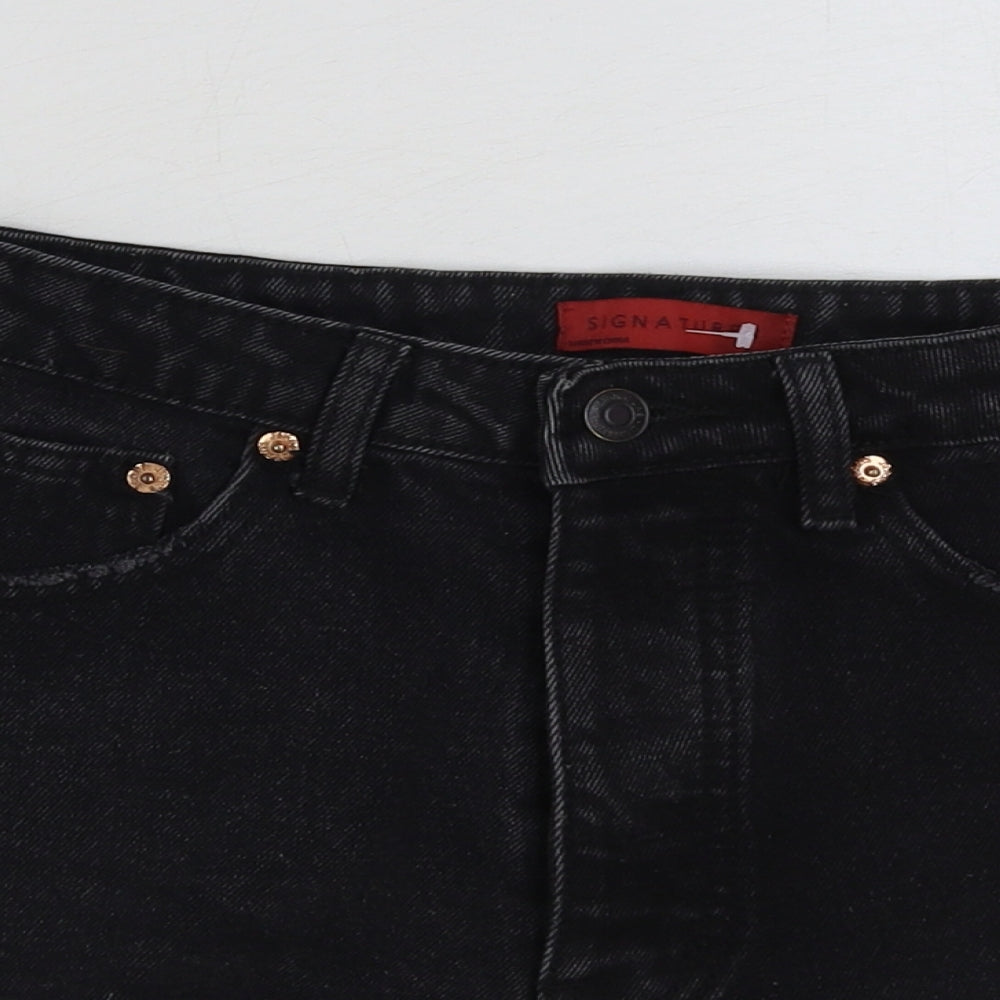 Signature Womens Black Cotton Hot Pants Shorts Size S Regular Button - Distressed