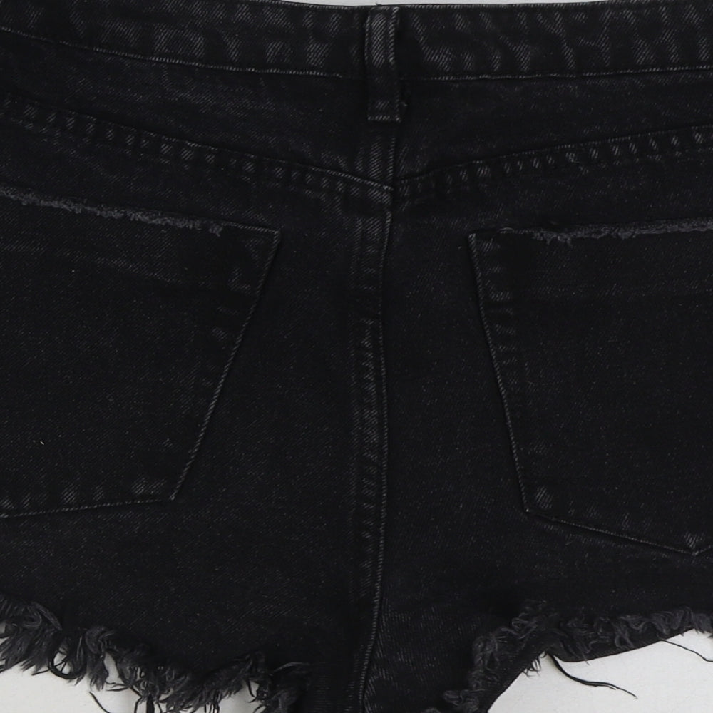 Signature Womens Black Cotton Hot Pants Shorts Size S Regular Button - Distressed