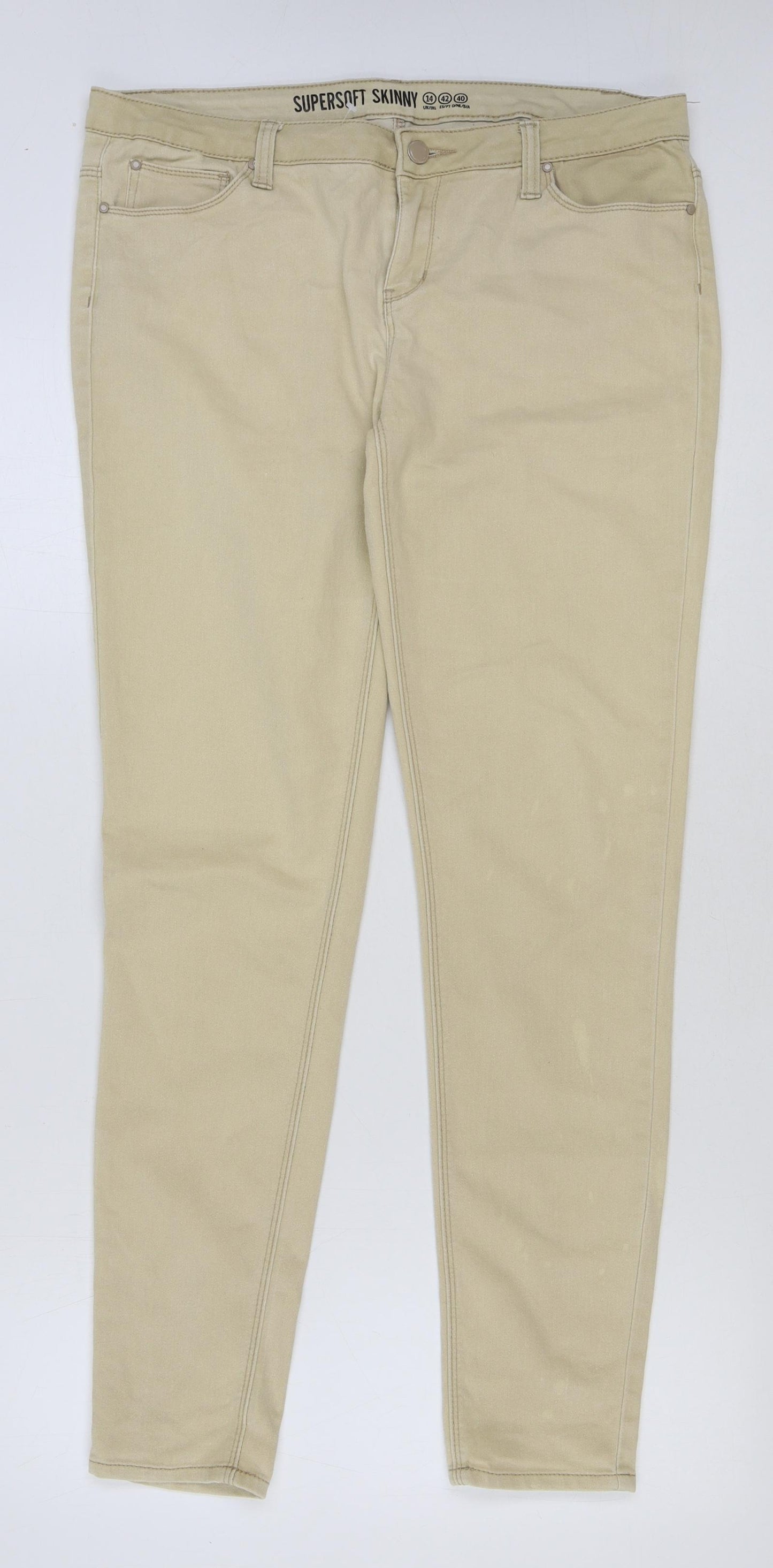 Denim & Co. Womens Beige Cotton Straight Jeans Size 14 L31 in Regular Button