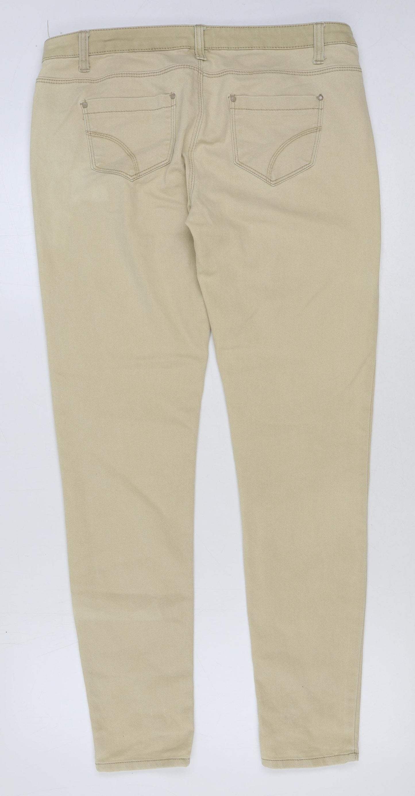 Denim & Co. Womens Beige Cotton Straight Jeans Size 14 L31 in Regular Button