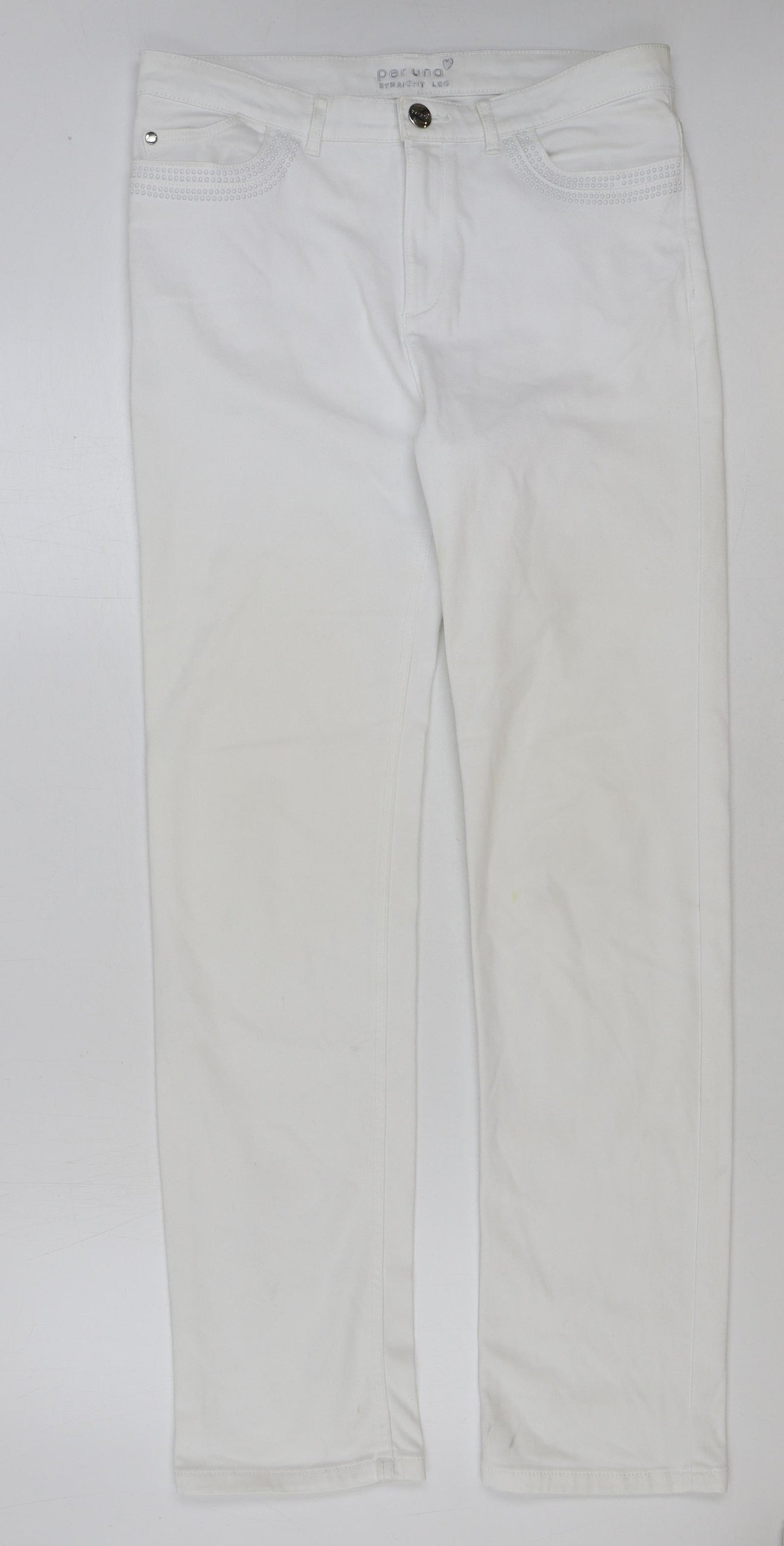 Marks and Spencer Womens White Cotton Straight Jeans Size 34 in L32 in Regular Button