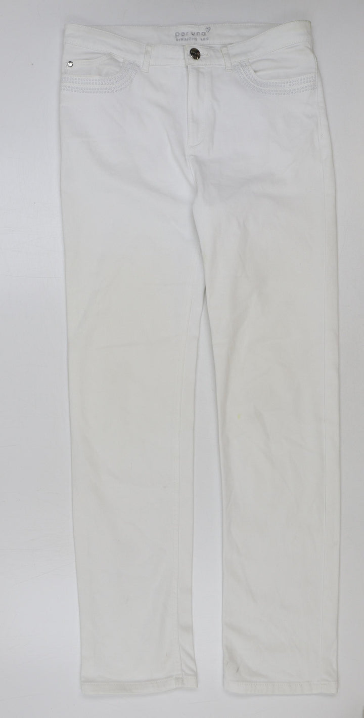 Marks and Spencer Womens White Cotton Straight Jeans Size 34 in L32 in Regular Button