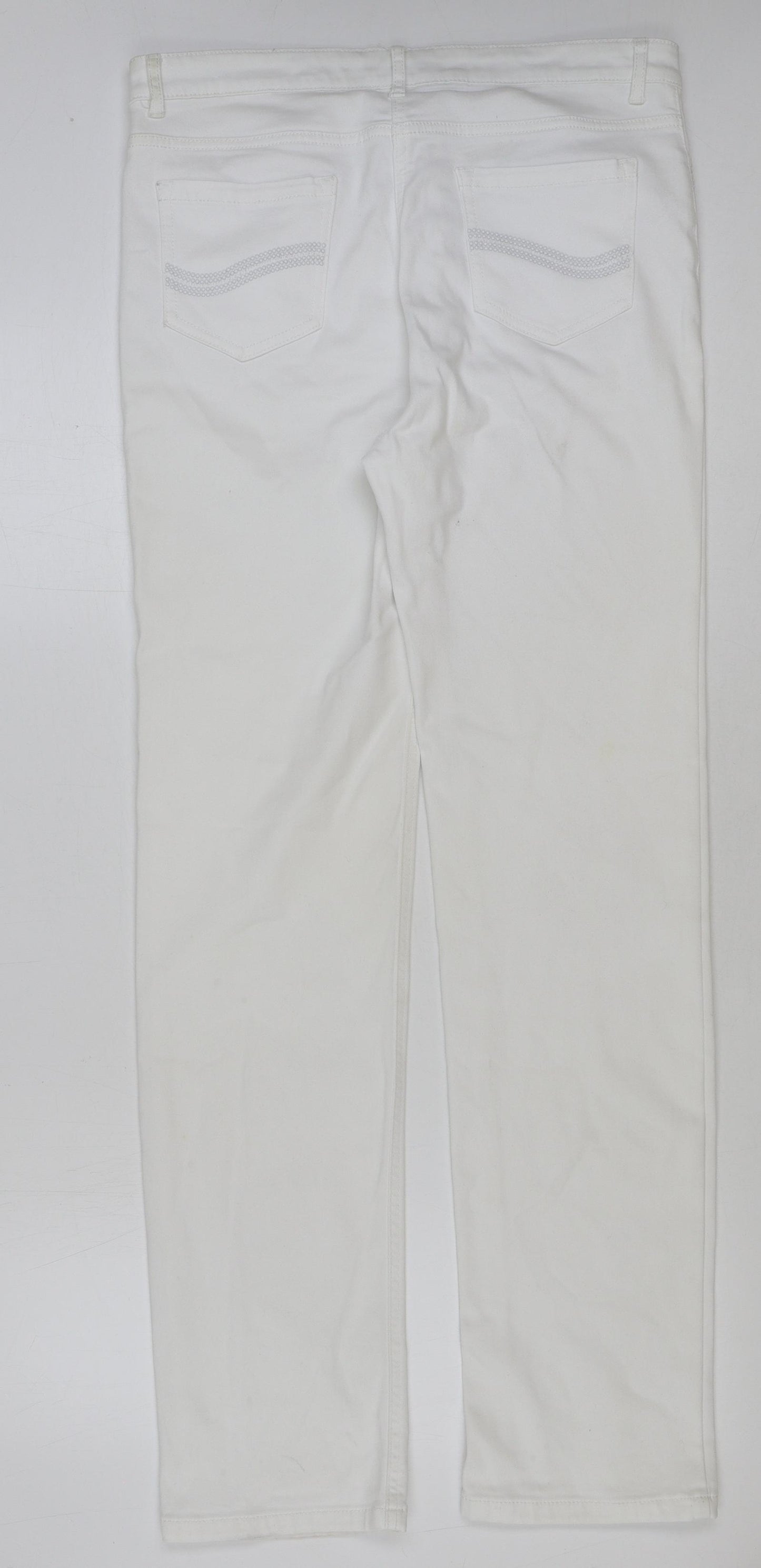 Marks and Spencer Womens White Cotton Straight Jeans Size 34 in L32 in Regular Button