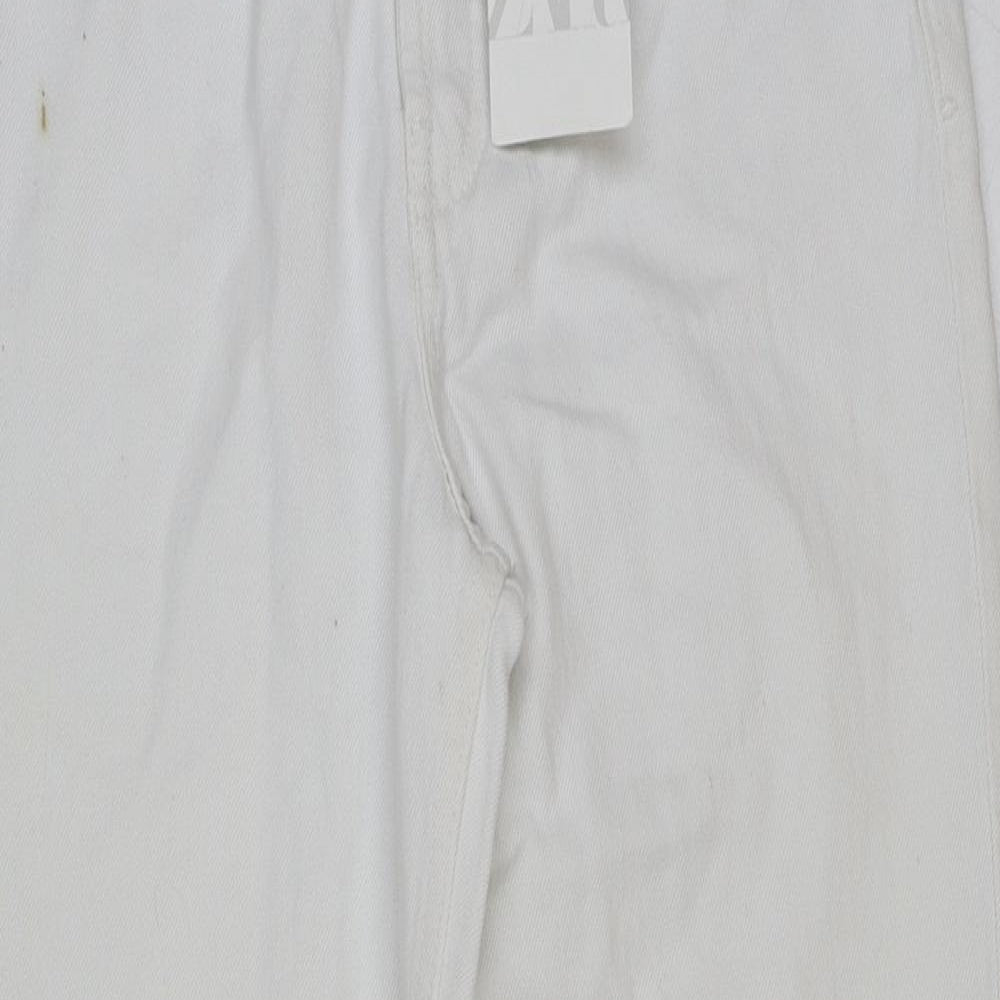 Zara Womens White Cotton Straight Jeans Size 8 L29 in Regular Button
