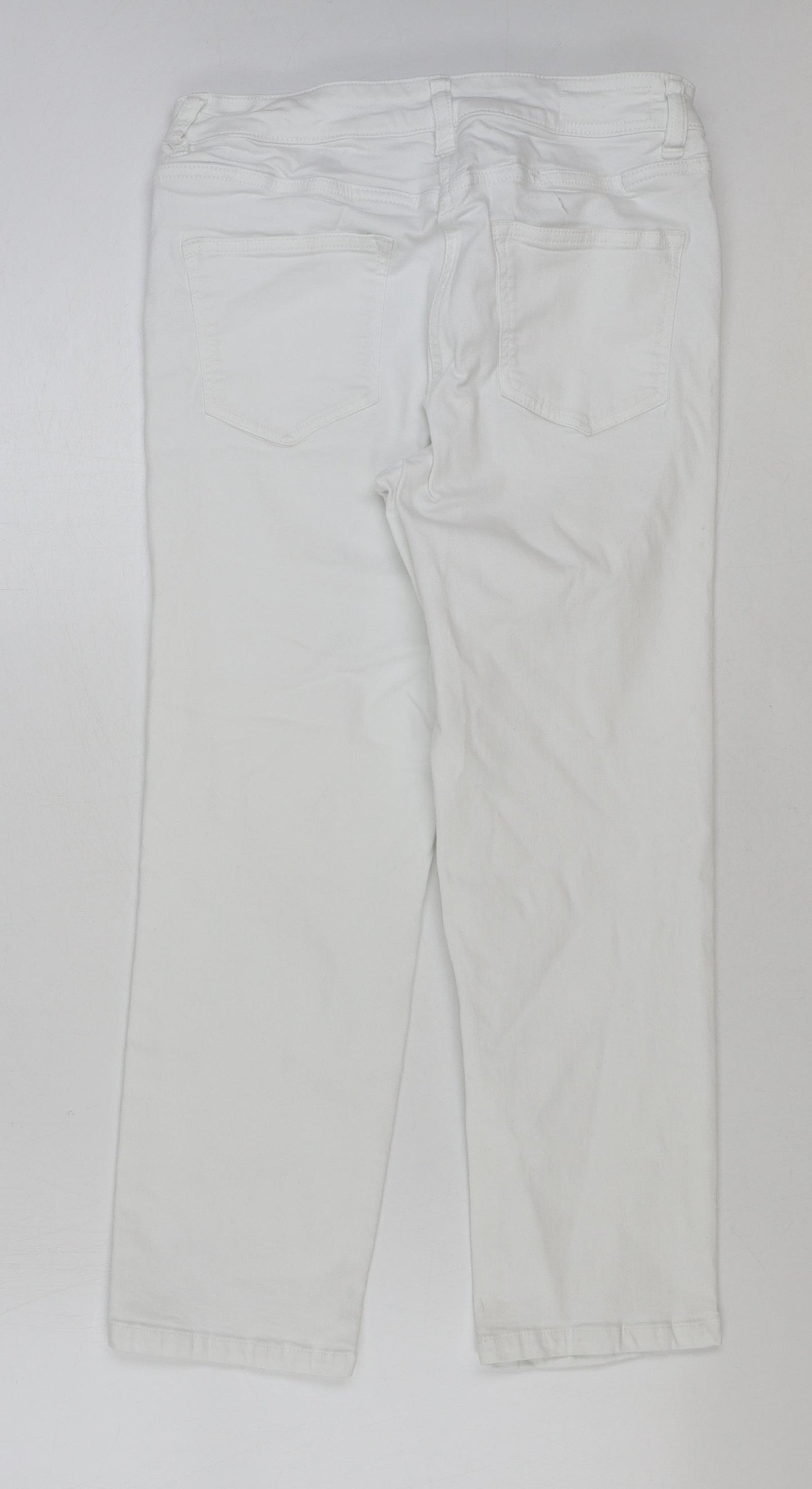 NEXT Womens White Cotton Cropped Jeans Size 12 L25 in Regular Button