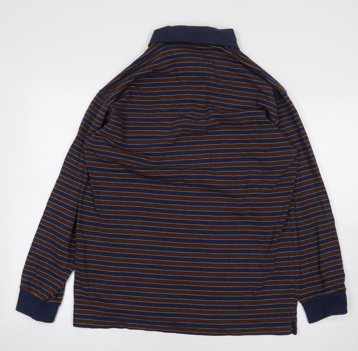 Tom Sayers Mens Brown Striped Cotton Polo Size S Collared Button