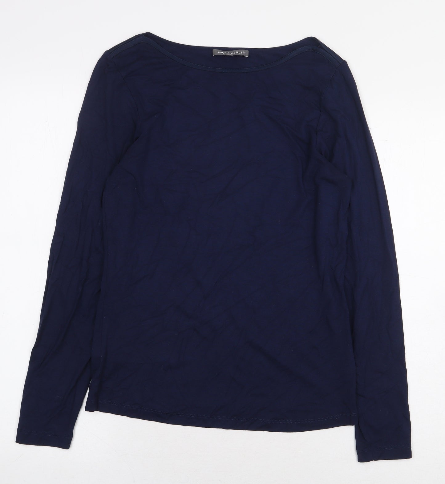 Laura Ashley Womens Blue Viscose Basic T-Shirt Size 8 Boat Neck