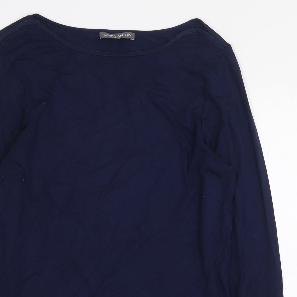 Laura Ashley Womens Blue Viscose Basic T-Shirt Size 8 Boat Neck