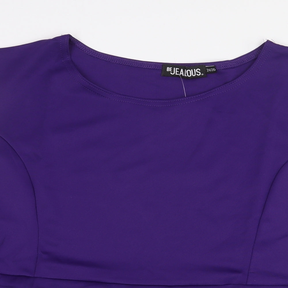 Be Jealous Womens Purple Polyester Basic Blouse Size 24 Boat Neck - Peplum