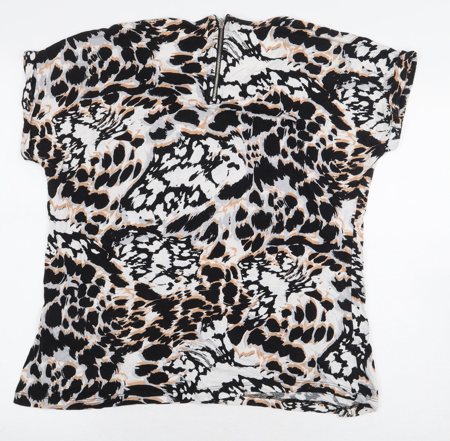 Peacocks Womens Multicoloured Animal Print Viscose Basic Blouse Size 18 Round Neck