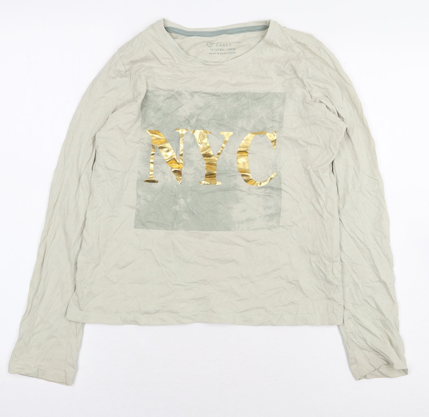 Primark Girls Green 100% Cotton Basic T-Shirt Size 11-12 Years Round Neck Pullover - NYC