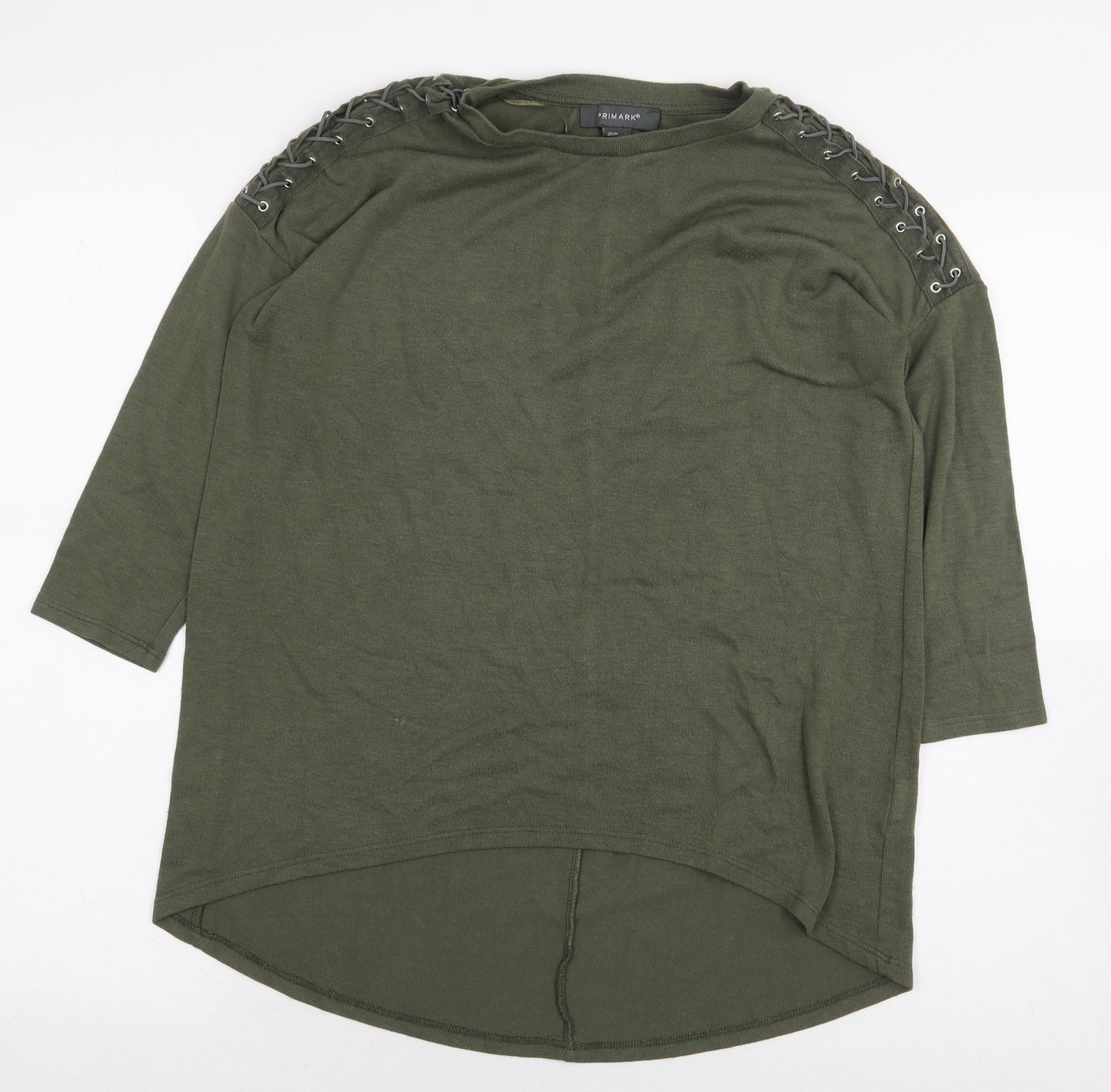 Primark Womens Green Polyester Basic T-Shirt Size 8 Round Neck - Lace Up Detail