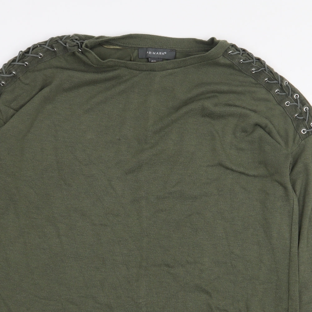 Primark Womens Green Polyester Basic T-Shirt Size 8 Round Neck - Lace Up Detail