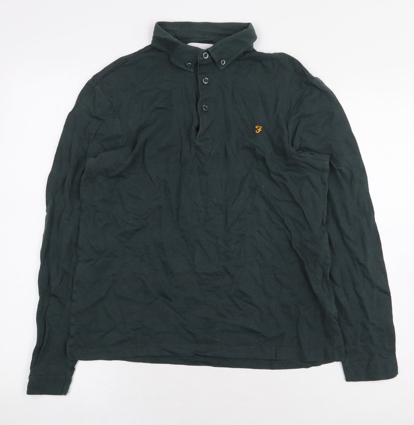 Farah Mens Green Cotton Polo Size M Collared Button