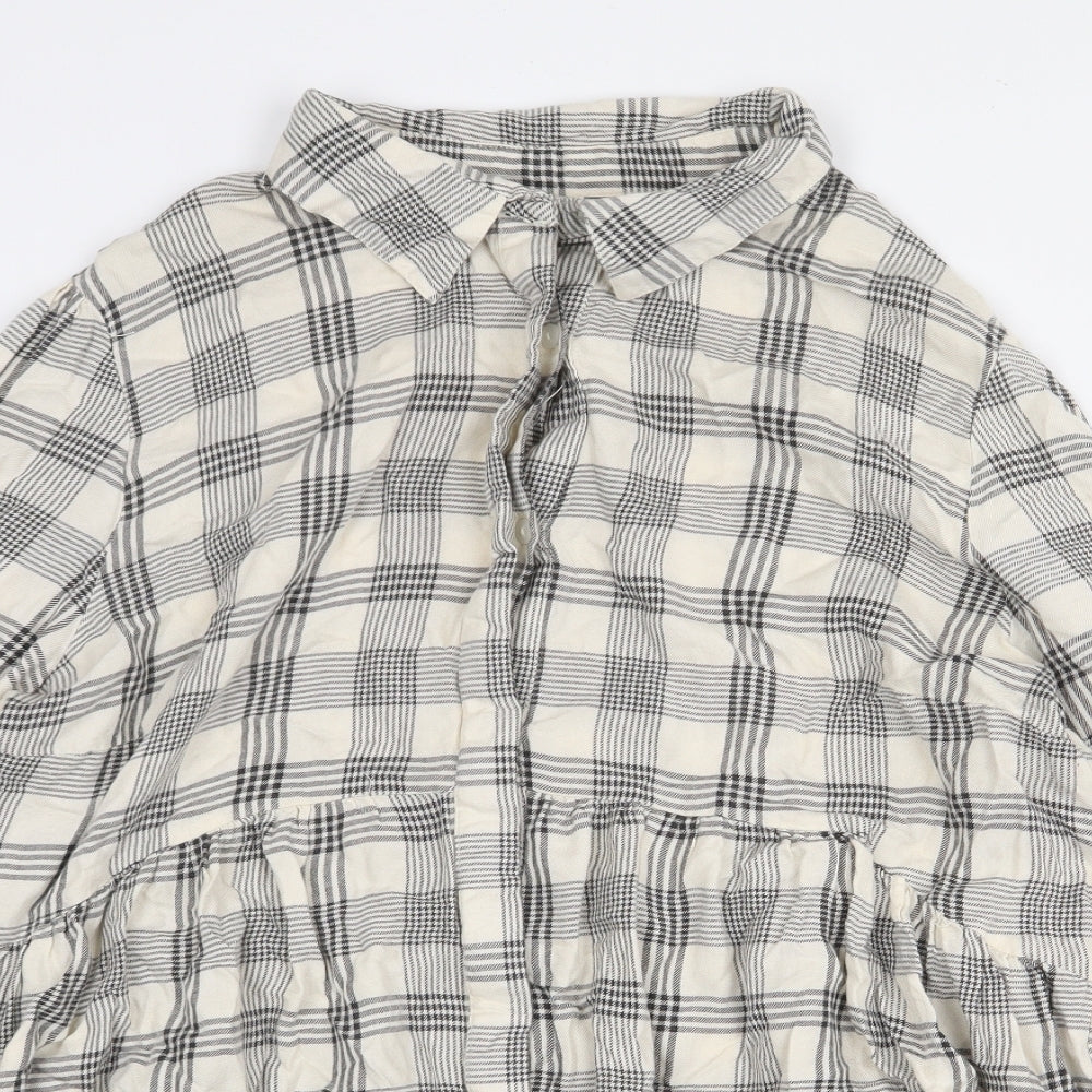 PEP&CO Womens Beige Plaid Viscose Basic Button-Up Size 18 Collared