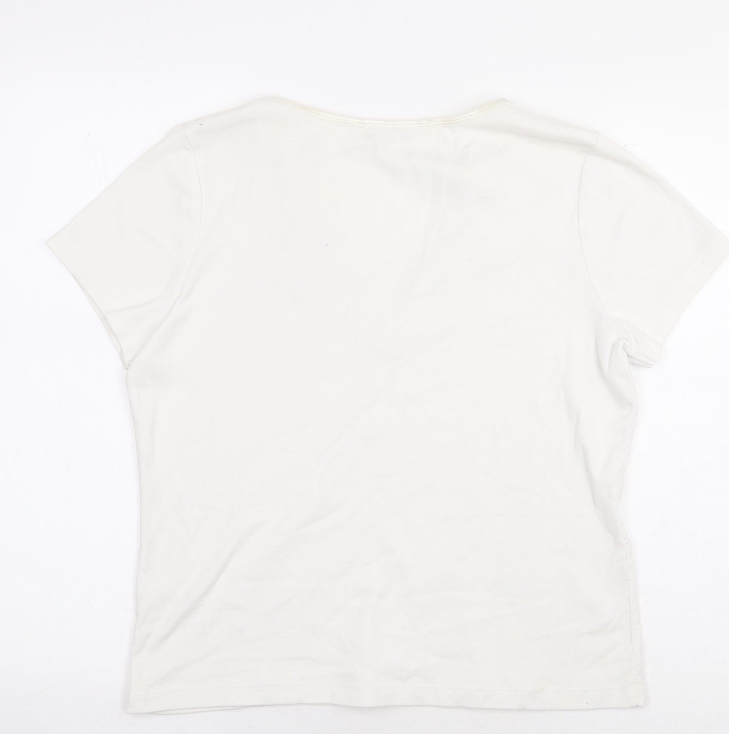 BHS Womens White Cotton Basic T-Shirt Size 16 V-Neck - Lace Trim