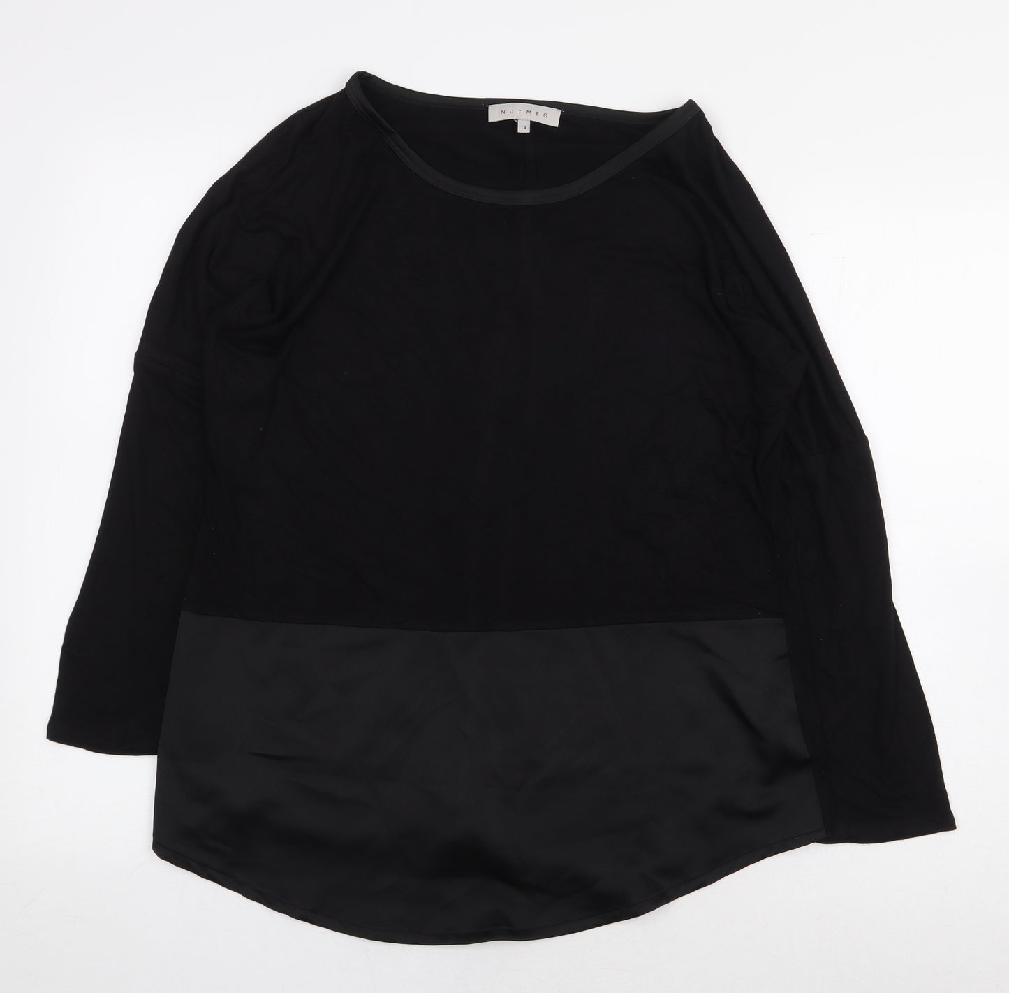 Nutmeg Womens Black Viscose Basic Blouse Size 14 Boat Neck - Front Pannel