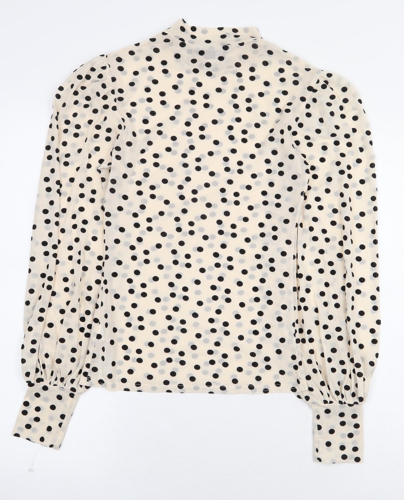 New Look Womens Beige Polka Dot Polyester Basic Blouse Size 10 Mock Neck