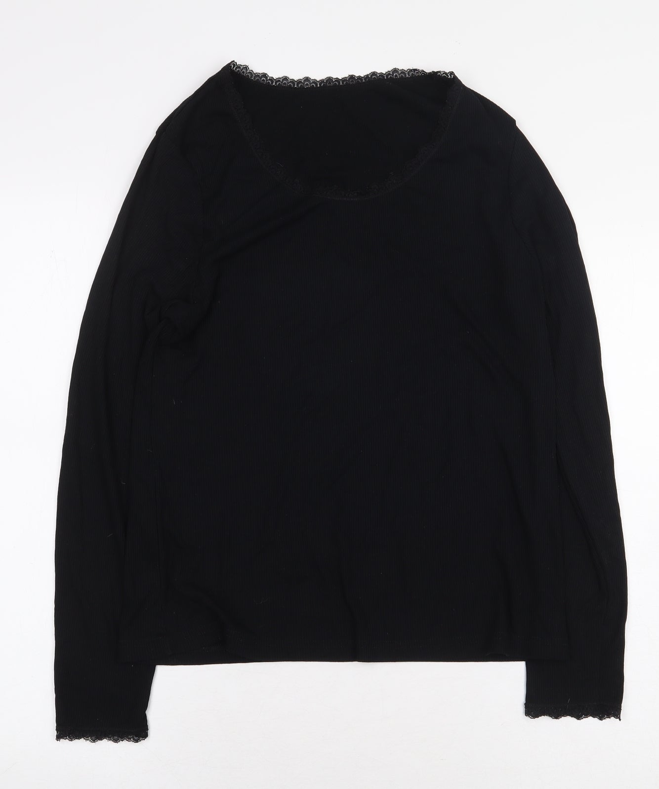 George Womens Black Cotton Basic T-Shirt Size 18 Boat Neck - Lace Trim