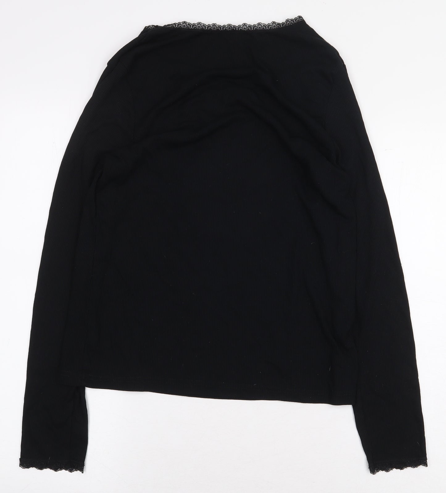 George Womens Black Cotton Basic T-Shirt Size 18 Boat Neck - Lace Trim