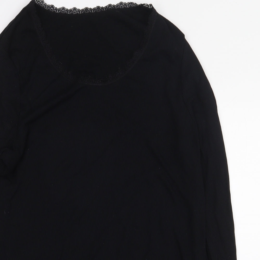 George Womens Black Cotton Basic T-Shirt Size 18 Boat Neck - Lace Trim