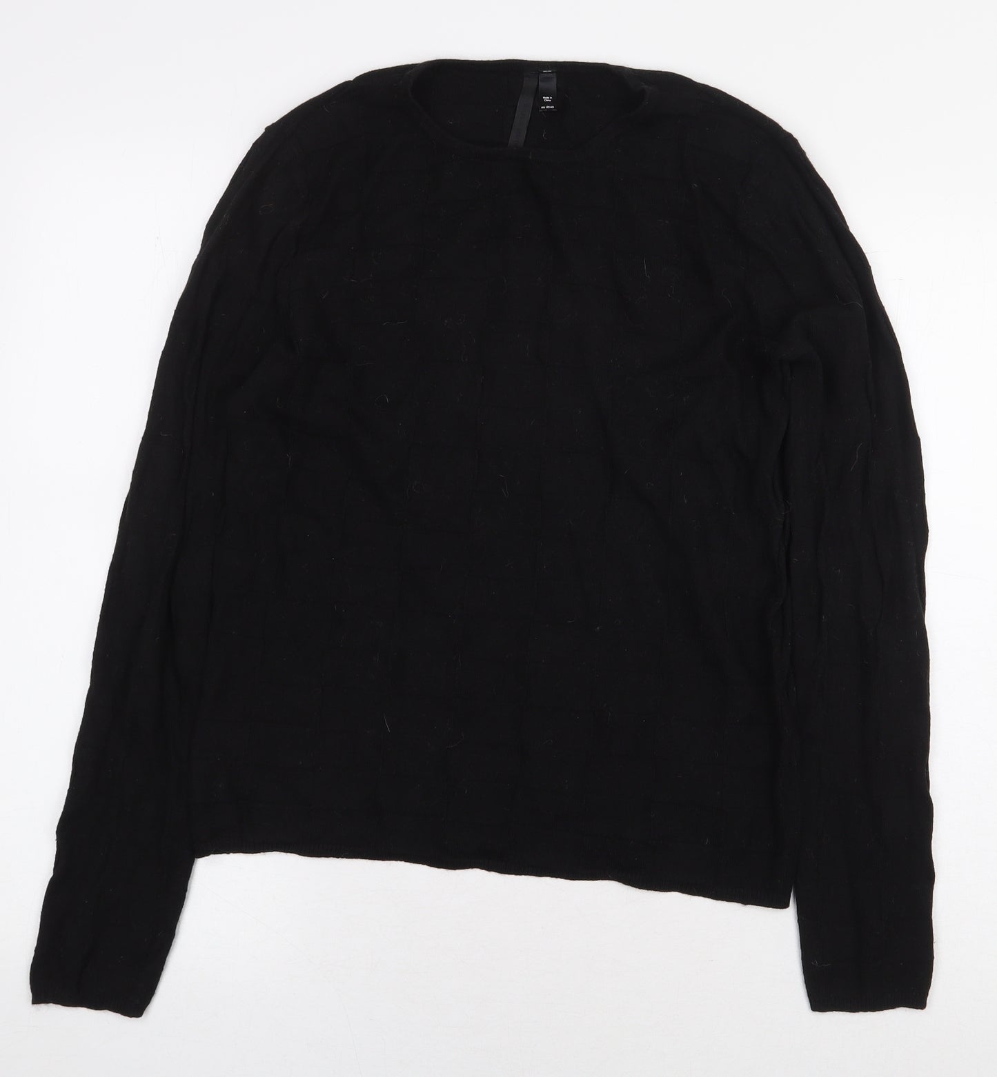 Topshop Womens Black Check Cotton Basic T-Shirt Size 8 Round Neck