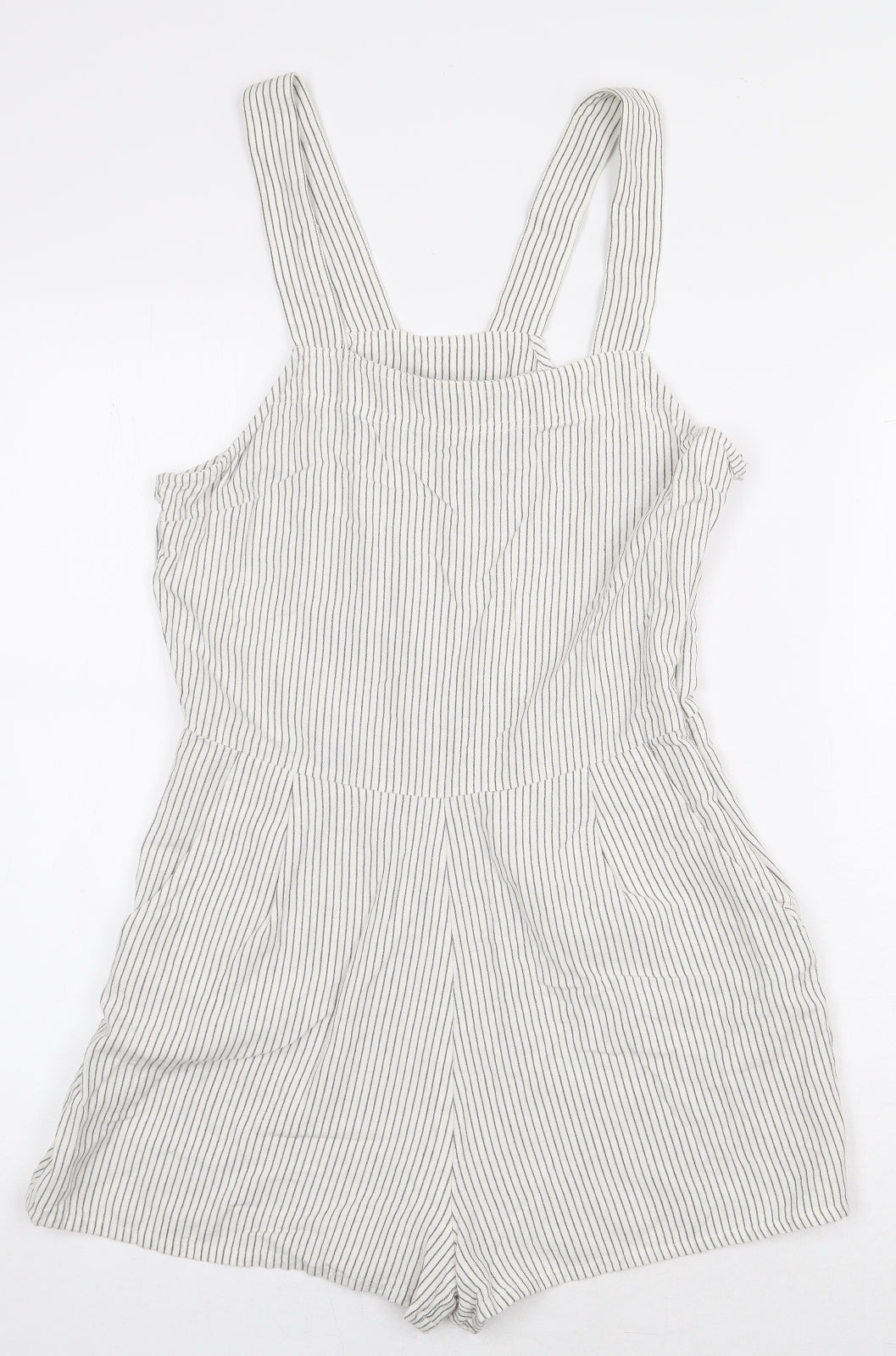 New Look Womens White Striped Cotton Playsuit One-Piece Size 10 Pullover