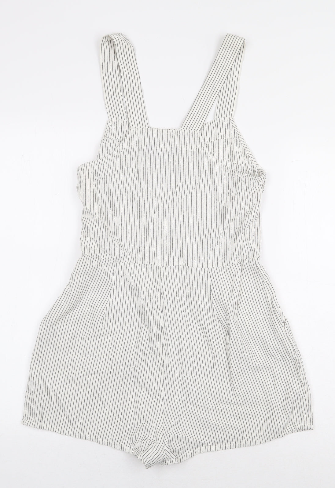 New Look Womens White Striped Cotton Playsuit One-Piece Size 10 Pullover