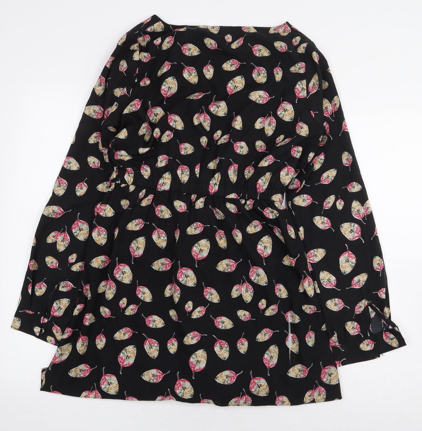 Rayzzo Womens Black Floral Polyester A-Line Size 12 Boat Neck Pullover - Leaf Print