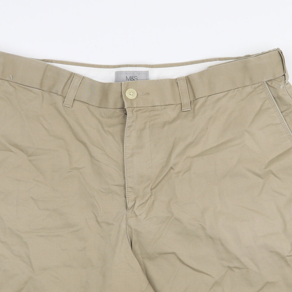 Marks and Spencer Mens Beige Cotton Chino Shorts Size 36 L11 in Regular Zip