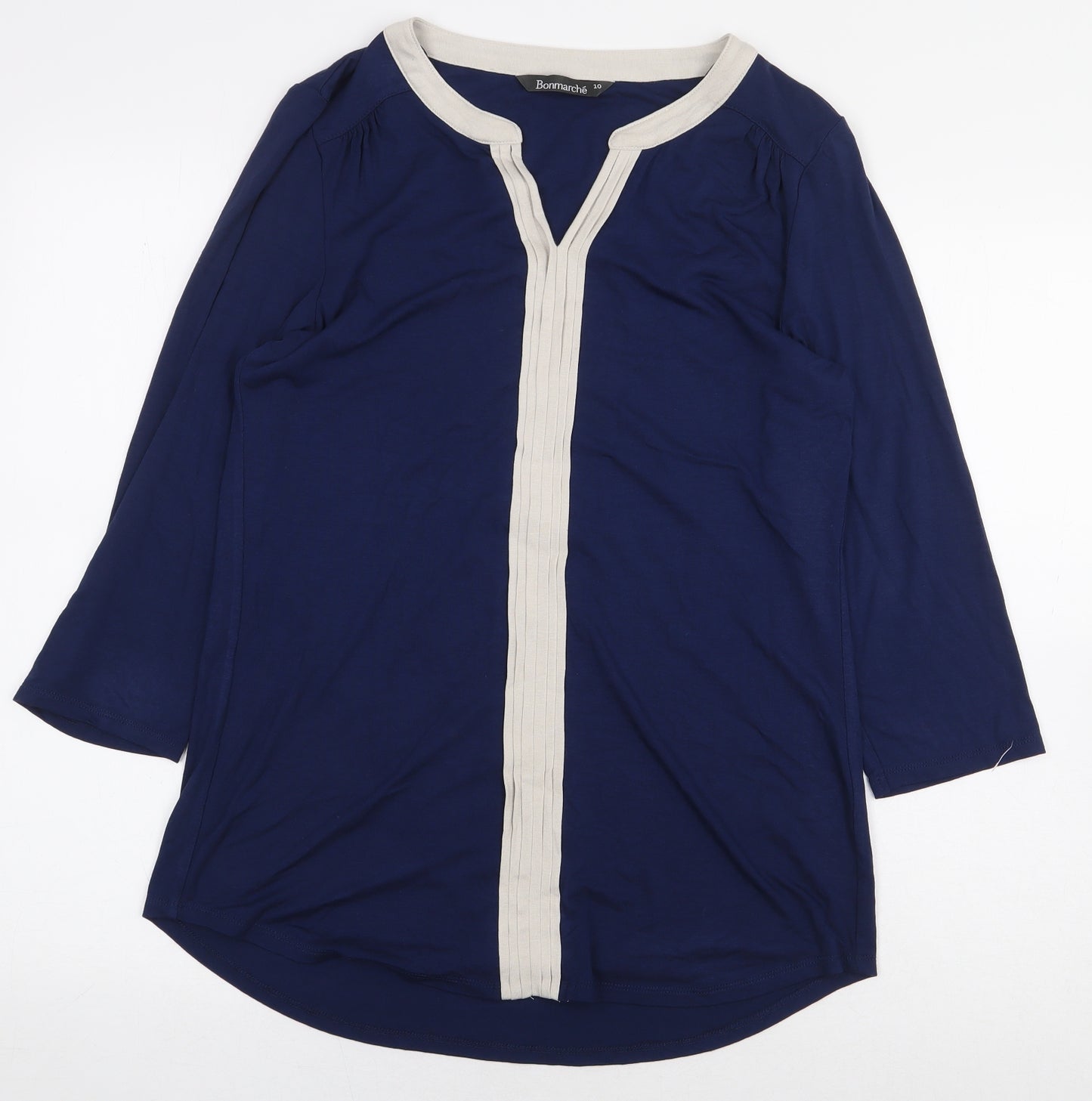 Bonmarché Womens Blue Viscose Basic Blouse Size 10 V-Neck