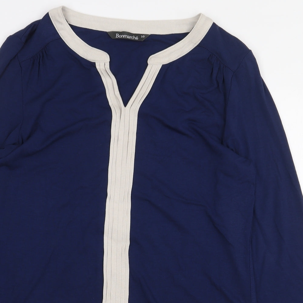 Bonmarché Womens Blue Viscose Basic Blouse Size 10 V-Neck