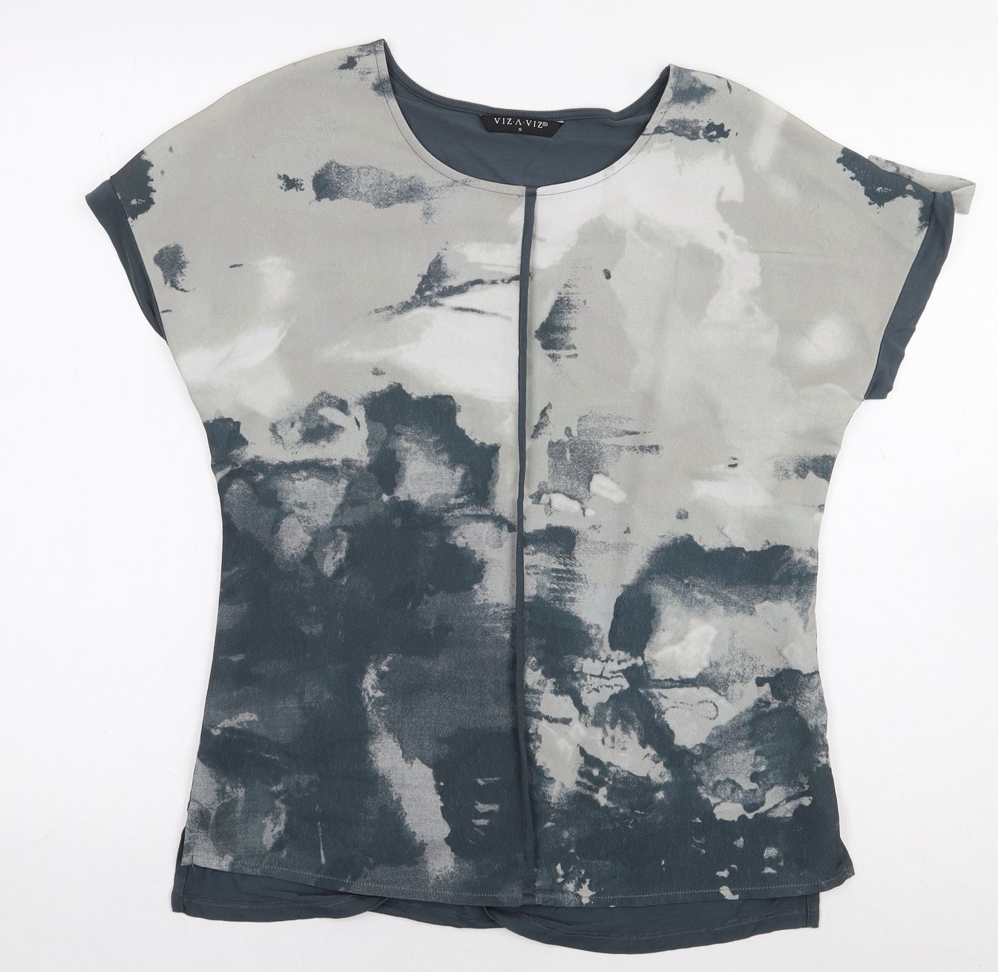 Viz A Viz Womens Grey Polyester Basic Blouse Size S Round Neck