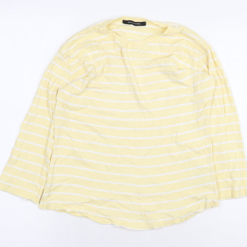 Dunnes Stores Womens Yellow Striped 100% Cotton Basic T-Shirt Size 10 Round Neck