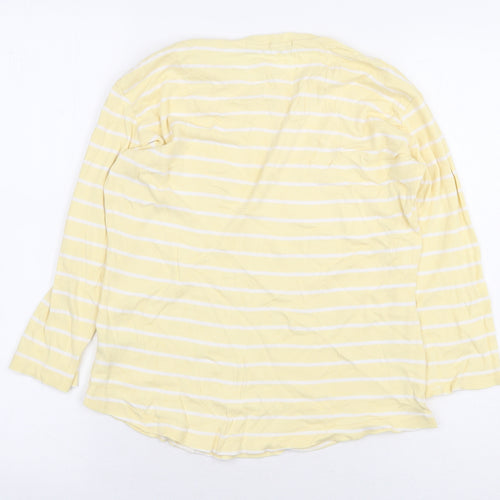 Dunnes Stores Womens Yellow Striped 100% Cotton Basic T-Shirt Size 10 Round Neck