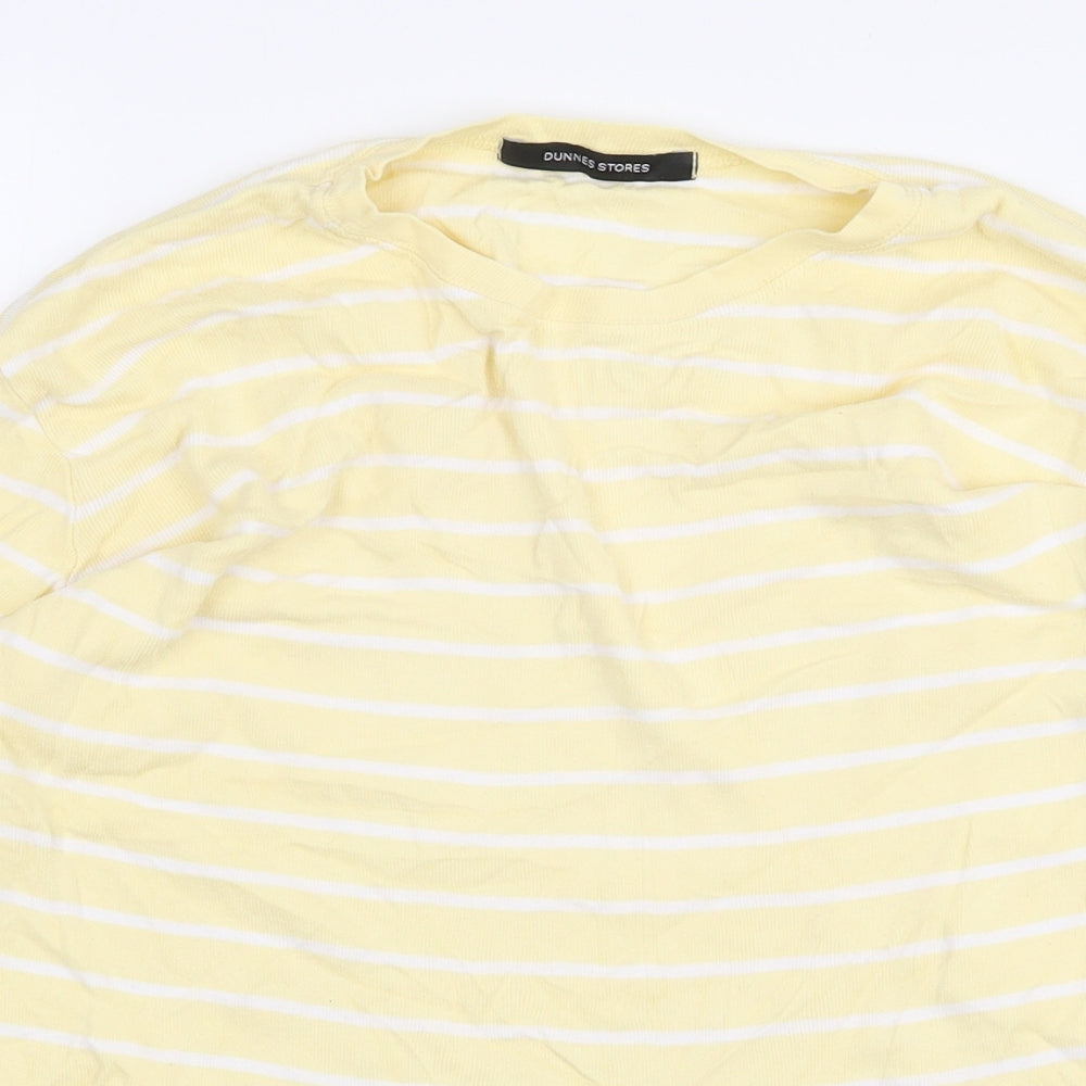 Dunnes Stores Womens Yellow Striped 100% Cotton Basic T-Shirt Size 10 Round Neck