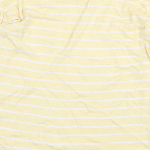 Dunnes Stores Womens Yellow Striped 100% Cotton Basic T-Shirt Size 10 Round Neck