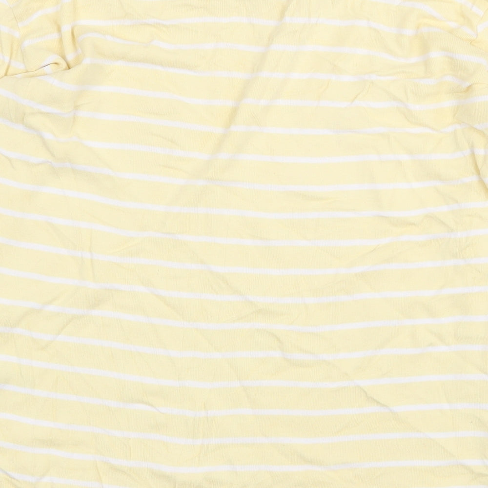 Dunnes Stores Womens Yellow Striped 100% Cotton Basic T-Shirt Size 10 Round Neck