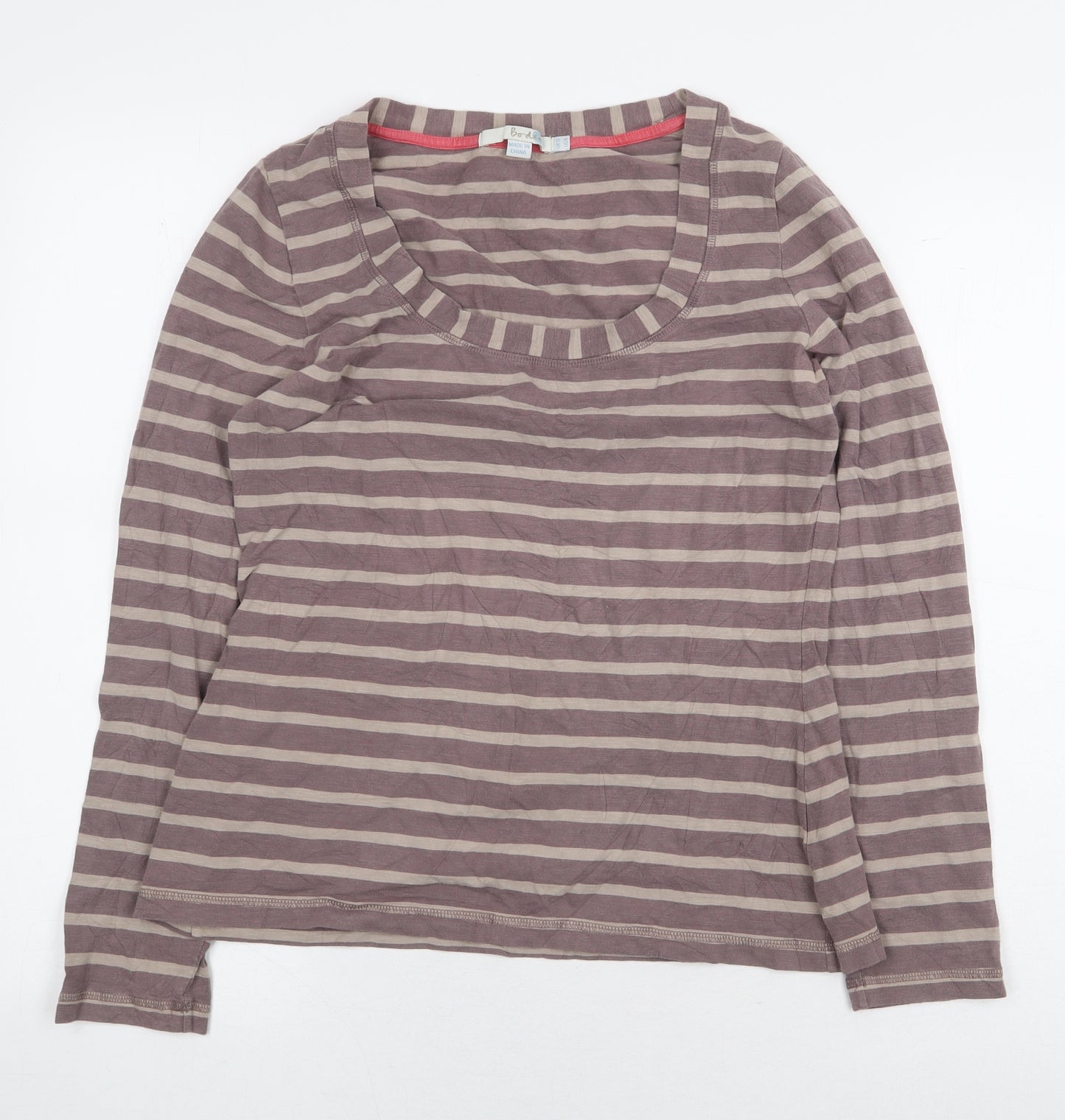 Boden Womens Brown Striped Cotton Basic T-Shirt Size 12 Scoop Neck