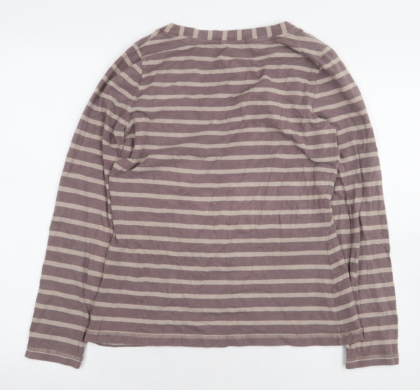 Boden Womens Brown Striped Cotton Basic T-Shirt Size 12 Scoop Neck